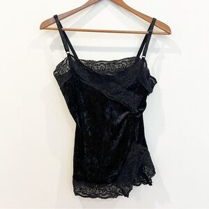 Vintage Womens Black Velvet Lace Cami Top Small Italy Whimsigoth Coquette Y2K